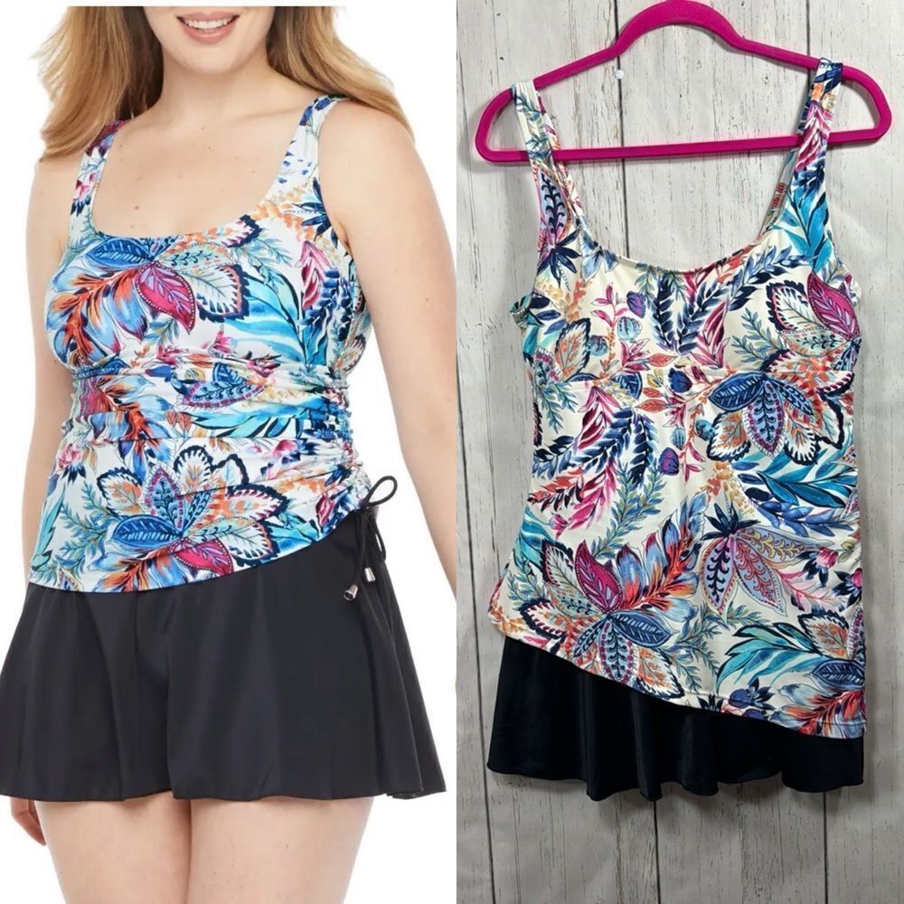 Azul By Maxine Of Hollywood Tropical Floral Side Cinch One Piece Swim Dress